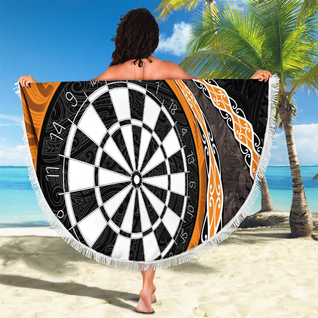 Personalised New Zealand Darts Beach Blanket Koru Tribal Tattoo and Silver Fern Maori Pattern Orange Color LT03 - Polynesian Pride