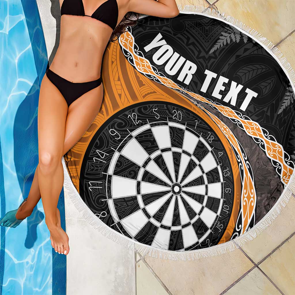 Personalised New Zealand Darts Beach Blanket Koru Tribal Tattoo and Silver Fern Maori Pattern Orange Color LT03 - Polynesian Pride