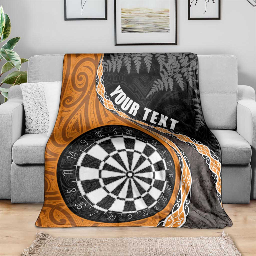 Personalised New Zealand Darts Blanket Koru Tribal Tattoo and Silver Fern Maori Pattern Orange Color LT03 - Polynesian Pride