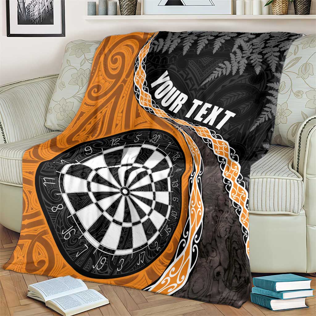 Personalised New Zealand Darts Blanket Koru Tribal Tattoo and Silver Fern Maori Pattern Orange Color LT03 - Polynesian Pride