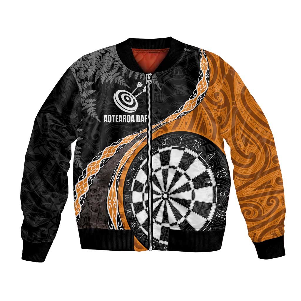 Personalised New Zealand Darts Bomber Jacket Koru Tribal Tattoo and Silver Fern Maori Pattern Orange Color LT03 Unisex Orange - Polynesian Pride