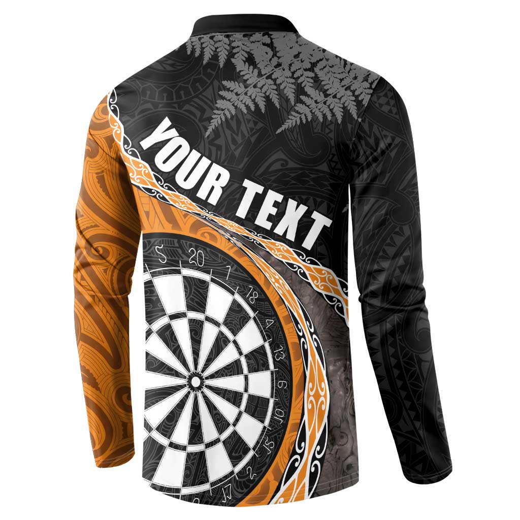 Personalised New Zealand Darts Button Sweatshirt Koru Tribal Tattoo and Silver Fern Maori Pattern Orange Color LT03 - Polynesian Pride
