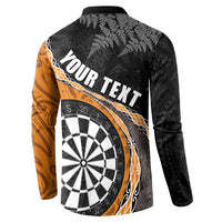 Personalised New Zealand Darts Button Sweatshirt Koru Tribal Tattoo and Silver Fern Maori Pattern Orange Color LT03 - Polynesian Pride