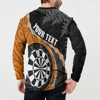 Personalised New Zealand Darts Button Sweatshirt Koru Tribal Tattoo and Silver Fern Maori Pattern Orange Color LT03 - Polynesian Pride