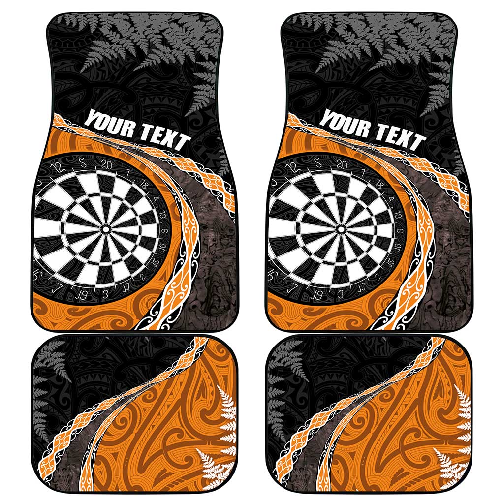 Personalised New Zealand Darts Car Mats Koru Tribal Tattoo and Silver Fern Maori Pattern Orange Color LT03 - Polynesian Pride