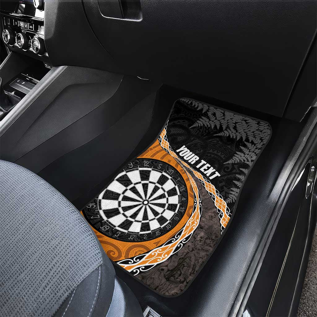 Personalised New Zealand Darts Car Mats Koru Tribal Tattoo and Silver Fern Maori Pattern Orange Color LT03 - Polynesian Pride