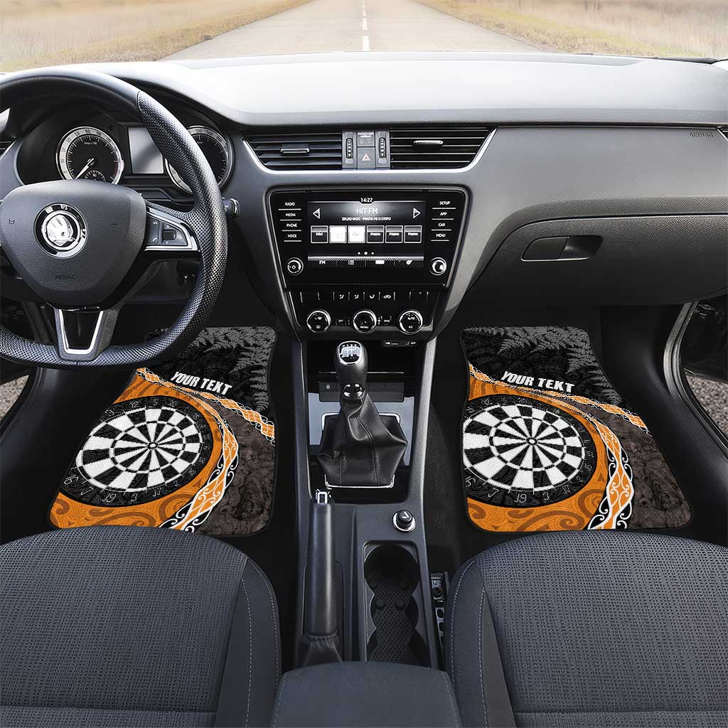 Personalised New Zealand Darts Car Mats Koru Tribal Tattoo and Silver Fern Maori Pattern Orange Color LT03 Set 2pcs - Front Orange - Polynesian Pride