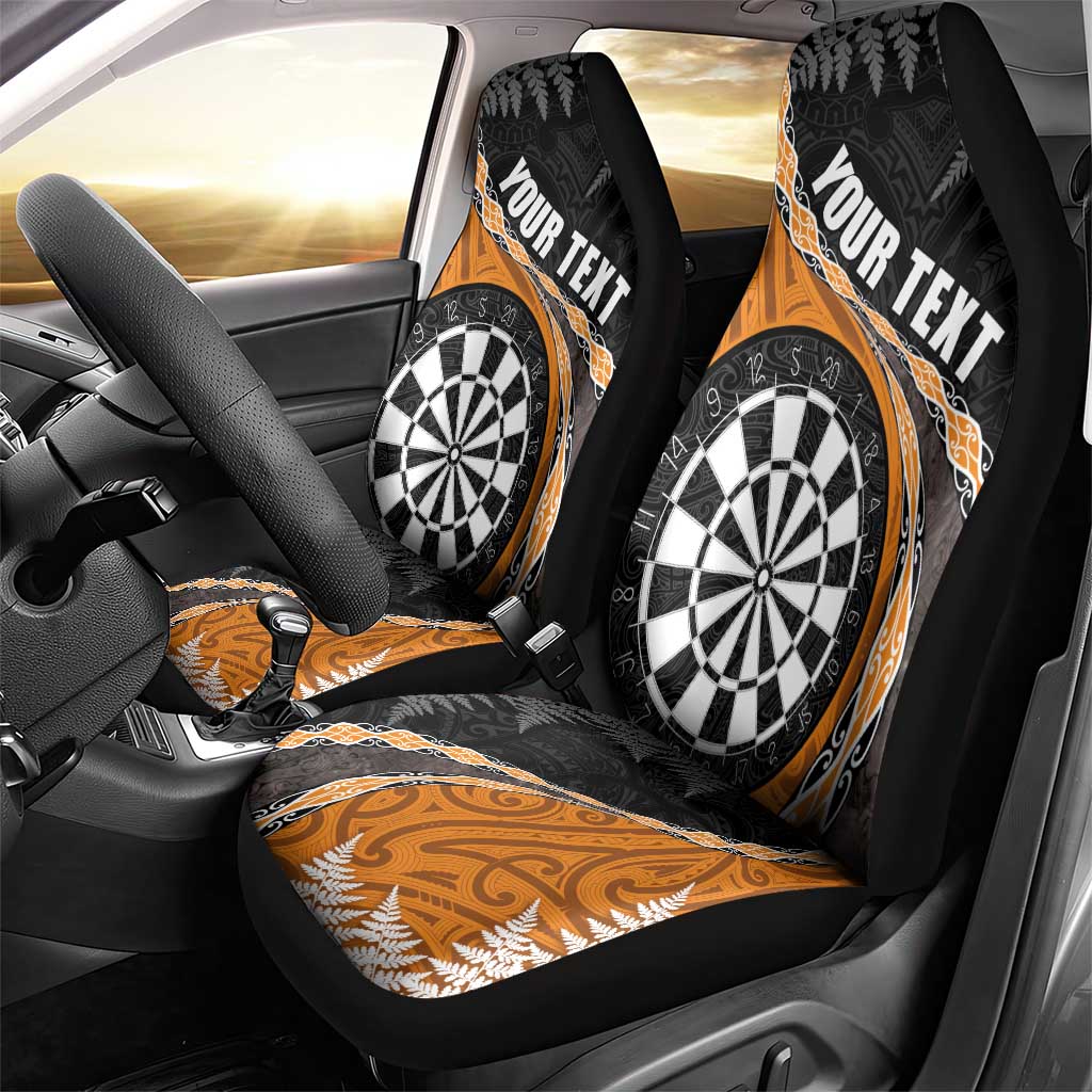 Personalised New Zealand Darts Car Seat Cover Koru Tribal Tattoo and Silver Fern Maori Pattern Orange Color LT03 - Polynesian Pride