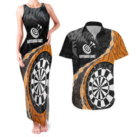 Personalised New Zealand Darts Couples Matching Tank Maxi Dress and Hawaiian Shirt Koru Tribal Tattoo and Silver Fern Maori Pattern Orange Color LT03 Orange - Polynesian Pride