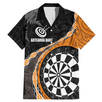 Personalised New Zealand Darts Family Matching Mermaid Dress and Hawaiian Shirt Koru Tribal Tattoo and Silver Fern Maori Pattern Orange Color LT03 Dad's Shirt - Short Sleeve Orange - Polynesian Pride