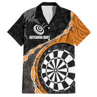 Personalised New Zealand Darts Family Matching Off Shoulder Maxi Dress and Hawaiian Shirt Koru Tribal Tattoo and Silver Fern Maori Pattern Orange Color LT03 Dad's Shirt - Short Sleeve Orange - Polynesian Pride