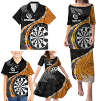 Personalised New Zealand Darts Family Matching Puletasi and Hawaiian Shirt Koru Tribal Tattoo and Silver Fern Maori Pattern Orange Color LT03 - Polynesian Pride