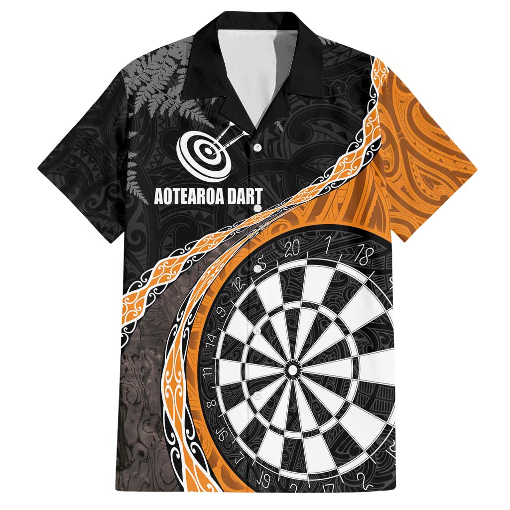 Personalised New Zealand Darts Family Matching Summer Maxi Dress and Hawaiian Shirt Koru Tribal Tattoo and Silver Fern Maori Pattern Orange Color LT03 Dad's Shirt - Short Sleeve Orange - Polynesian Pride