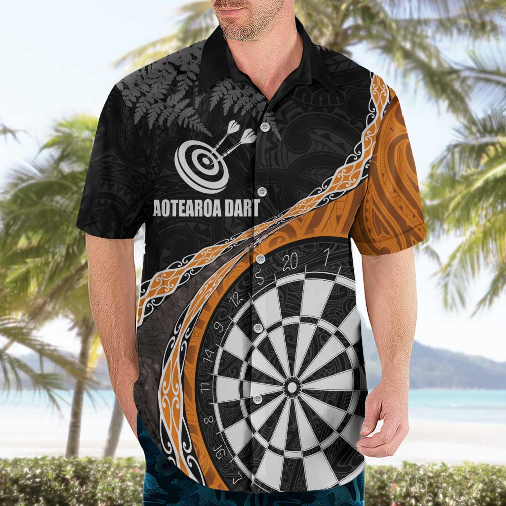 Personalised New Zealand Darts Hawaiian Shirt Koru Tribal Tattoo and Silver Fern Maori Pattern Orange Color LT03 - Polynesian Pride