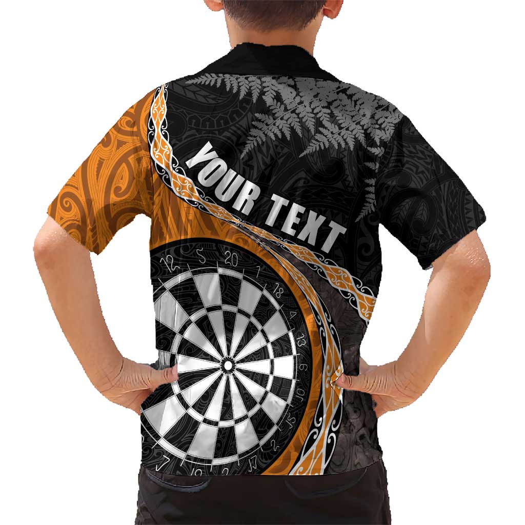 Personalised New Zealand Darts Hawaiian Shirt Koru Tribal Tattoo and Silver Fern Maori Pattern Orange Color LT03 - Polynesian Pride