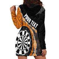 Personalised New Zealand Darts Hoodie Dress Koru Tribal Tattoo and Silver Fern Maori Pattern Orange Color LT03 - Polynesian Pride