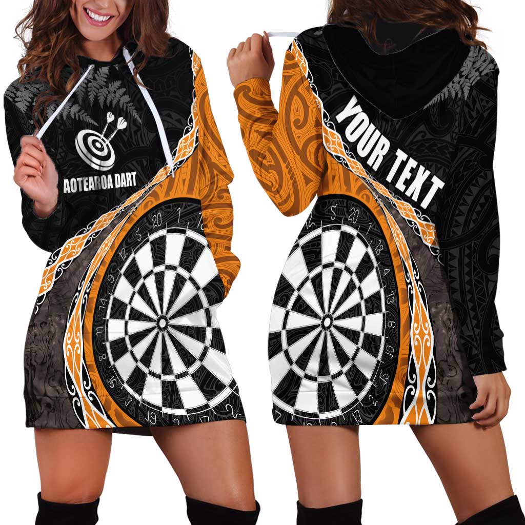 Personalised New Zealand Darts Hoodie Dress Koru Tribal Tattoo and Silver Fern Maori Pattern Orange Color LT03 - Polynesian Pride