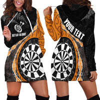 Personalised New Zealand Darts Hoodie Dress Koru Tribal Tattoo and Silver Fern Maori Pattern Orange Color LT03 - Polynesian Pride