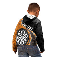 Personalised New Zealand Darts Kid Hoodie Koru Tribal Tattoo and Silver Fern Maori Pattern Orange Color LT03 - Polynesian Pride