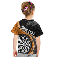 Personalised New Zealand Darts Kid T Shirt Koru Tribal Tattoo and Silver Fern Maori Pattern Orange Color LT03 - Polynesian Pride