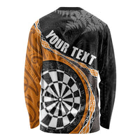 Personalised New Zealand Darts Long Sleeve Shirt Koru Tribal Tattoo and Silver Fern Maori Pattern Orange Color LT03 - Polynesian Pride