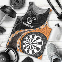 Personalised New Zealand Darts Men Tank Top Koru Tribal Tattoo and Silver Fern Maori Pattern Orange Color LT03 - Polynesian Pride
