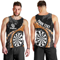 Personalised New Zealand Darts Men Tank Top Koru Tribal Tattoo and Silver Fern Maori Pattern Orange Color LT03 - Polynesian Pride