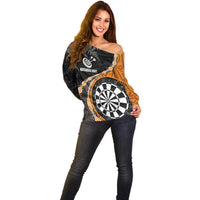 Personalised New Zealand Darts Off Shoulder Sweater Koru Tribal Tattoo and Silver Fern Maori Pattern Orange Color LT03 - Polynesian Pride