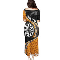 Personalised New Zealand Darts Puletasi Koru Tribal Tattoo and Silver Fern Maori Pattern Orange Color LT03 - Polynesian Pride