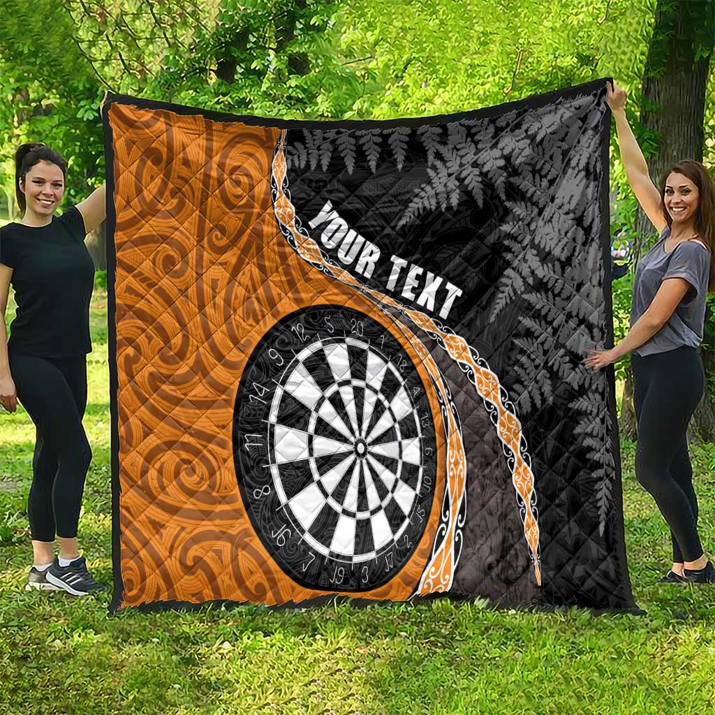 Personalised New Zealand Darts Quilt Koru Tribal Tattoo and Silver Fern Maori Pattern Orange Color LT03 - Polynesian Pride