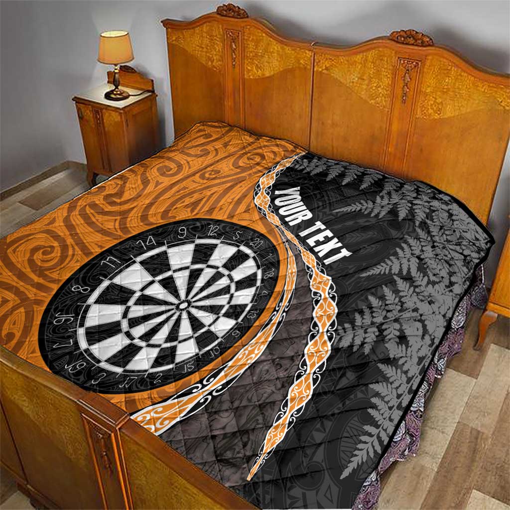 Personalised New Zealand Darts Quilt Koru Tribal Tattoo and Silver Fern Maori Pattern Orange Color LT03 - Polynesian Pride