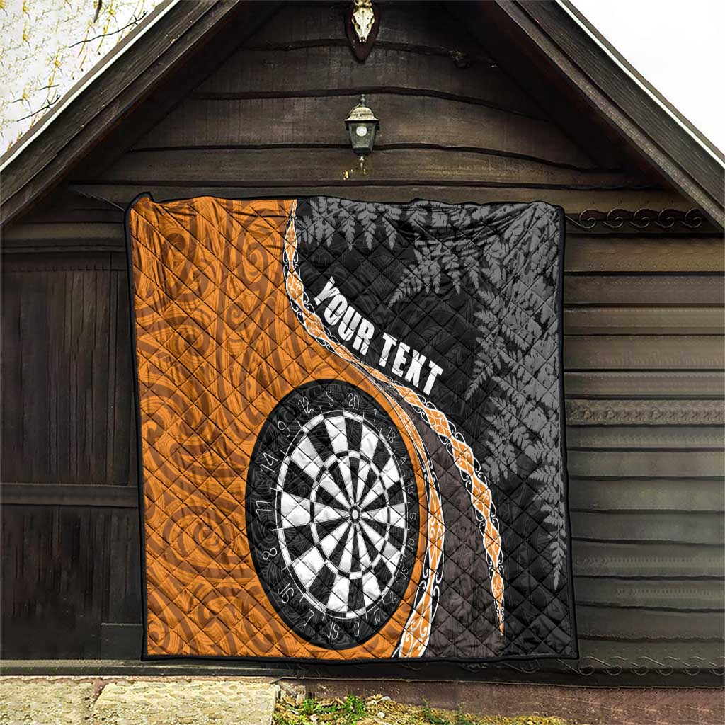 Personalised New Zealand Darts Quilt Koru Tribal Tattoo and Silver Fern Maori Pattern Orange Color LT03 - Polynesian Pride