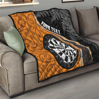 Personalised New Zealand Darts Quilt Koru Tribal Tattoo and Silver Fern Maori Pattern Orange Color LT03 - Polynesian Pride