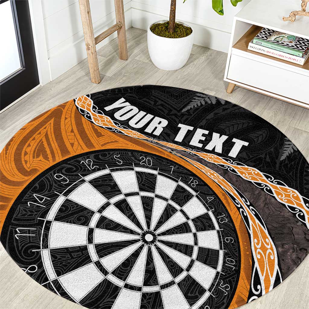Personalised New Zealand Darts Round Carpet Koru Tribal Tattoo and Silver Fern Maori Pattern Orange Color LT03 Orange - Polynesian Pride