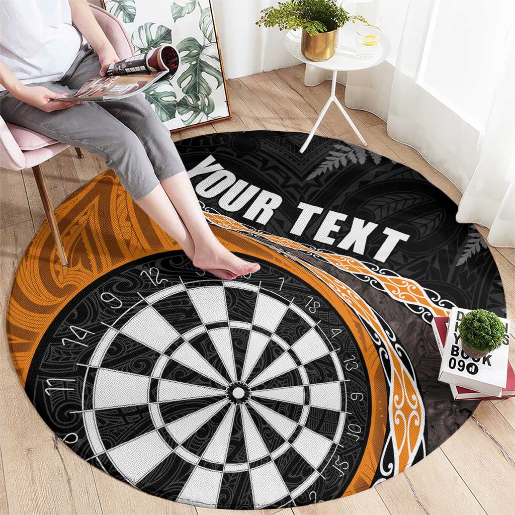 Personalised New Zealand Darts Round Carpet Koru Tribal Tattoo and Silver Fern Maori Pattern Orange Color LT03 - Polynesian Pride