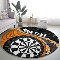 Personalised New Zealand Darts Round Carpet Koru Tribal Tattoo and Silver Fern Maori Pattern Orange Color LT03 - Polynesian Pride