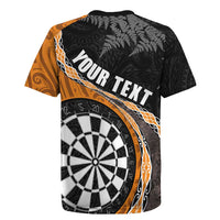 Personalised New Zealand Darts Rugby Jersey Koru Tribal Tattoo and Silver Fern Maori Pattern Orange Color LT03 - Polynesian Pride