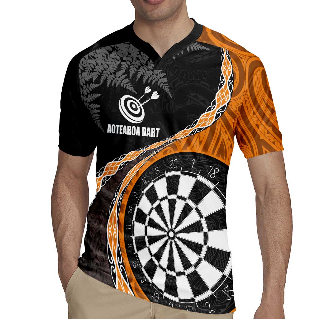Personalised New Zealand Darts Rugby Jersey Koru Tribal Tattoo and Silver Fern Maori Pattern Orange Color LT03 - Polynesian Pride