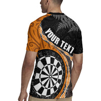 Personalised New Zealand Darts Rugby Jersey Koru Tribal Tattoo and Silver Fern Maori Pattern Orange Color LT03 - Polynesian Pride