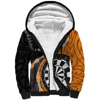 Personalised New Zealand Darts Sherpa Hoodie Koru Tribal Tattoo and Silver Fern Maori Pattern Orange Color LT03 Unisex Orange - Polynesian Pride