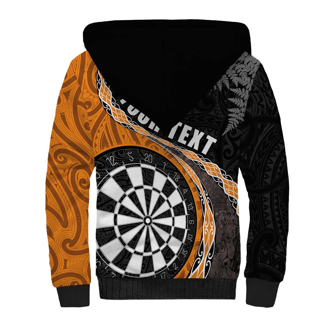 Personalised New Zealand Darts Sherpa Hoodie Koru Tribal Tattoo and Silver Fern Maori Pattern Orange Color LT03 - Polynesian Pride