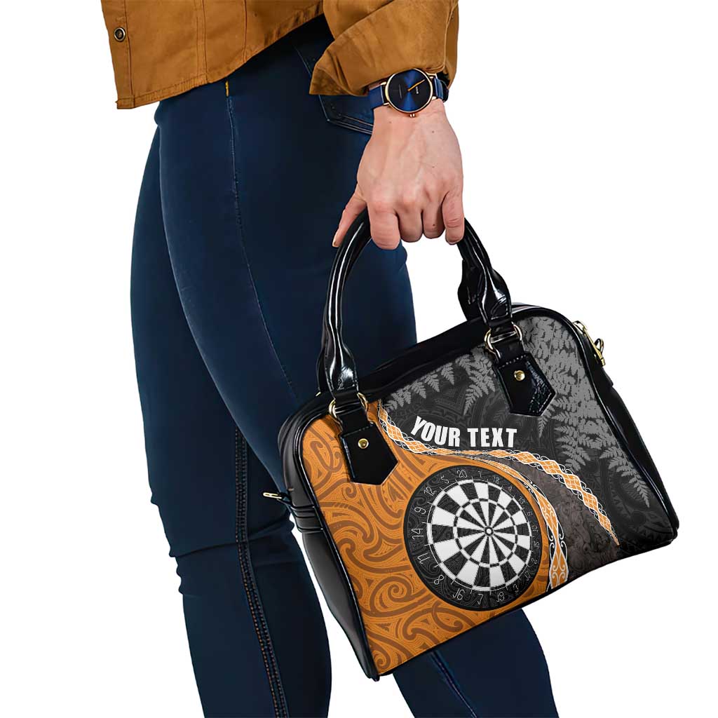 Personalised New Zealand Darts Shoulder Handbag Koru Tribal Tattoo and Silver Fern Maori Pattern Orange Color LT03 - Polynesian Pride