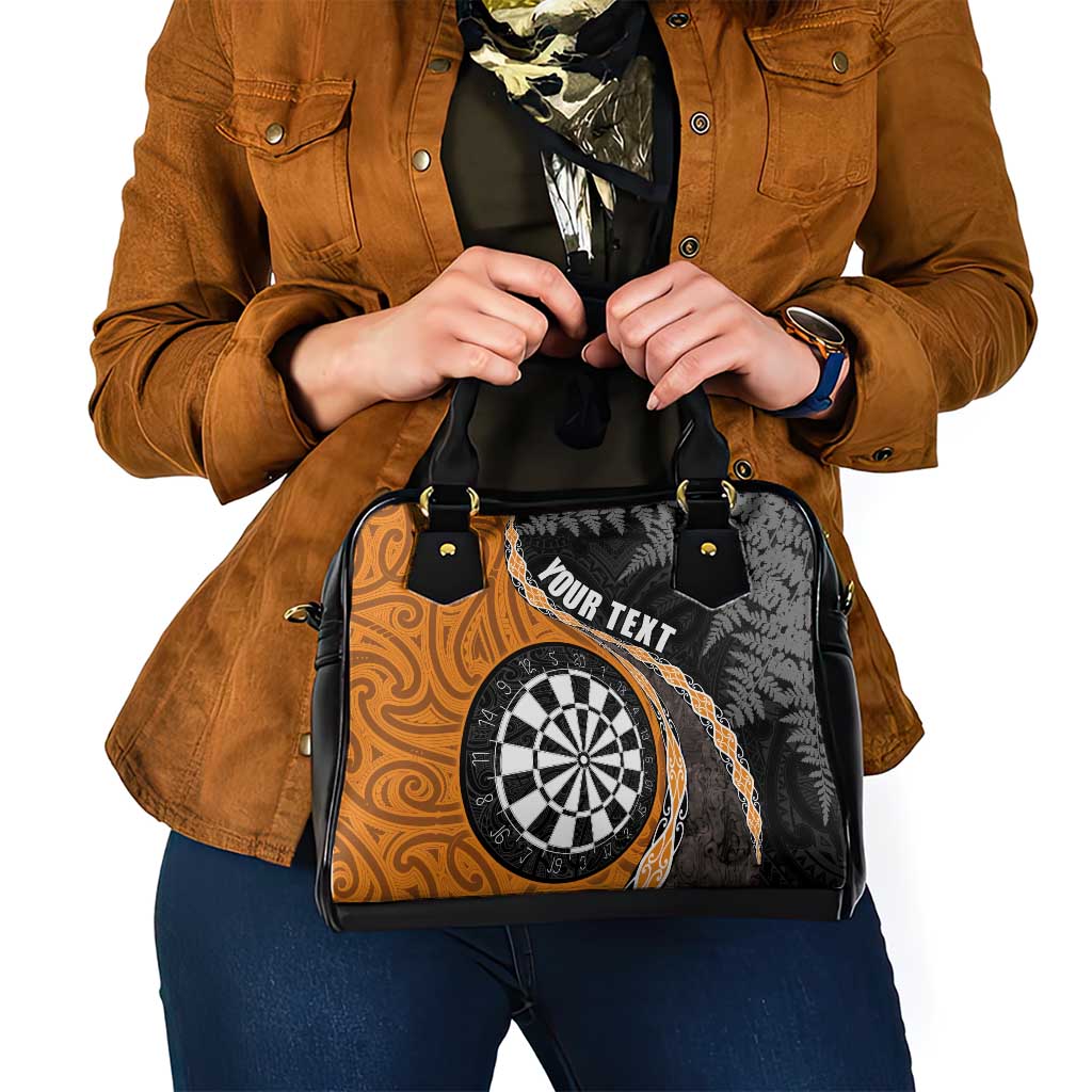 Personalised New Zealand Darts Shoulder Handbag Koru Tribal Tattoo and Silver Fern Maori Pattern Orange Color LT03 - Polynesian Pride