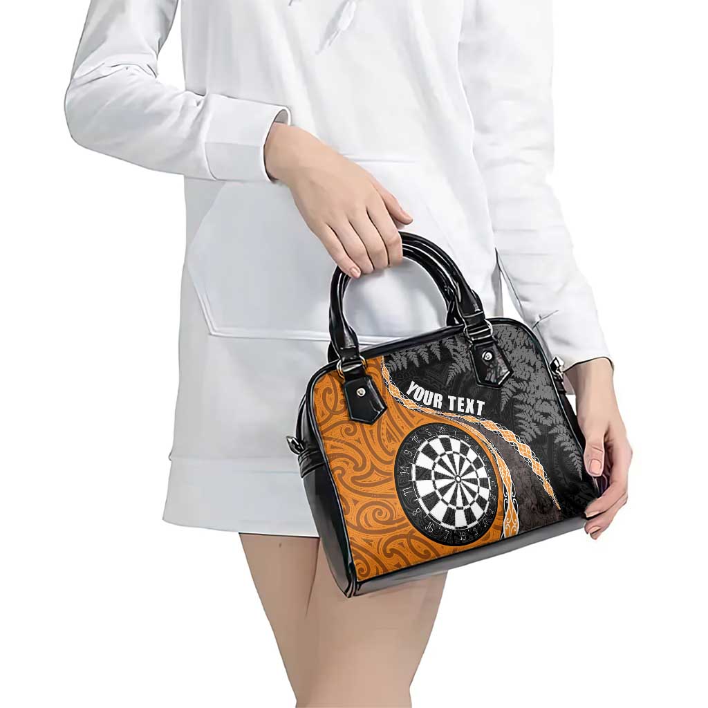 Personalised New Zealand Darts Shoulder Handbag Koru Tribal Tattoo and Silver Fern Maori Pattern Orange Color LT03 - Polynesian Pride