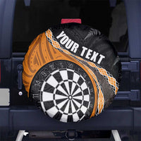 Personalised New Zealand Darts Spare Tire Cover Koru Tribal Tattoo and Silver Fern Maori Pattern Orange Color LT03 - Polynesian Pride