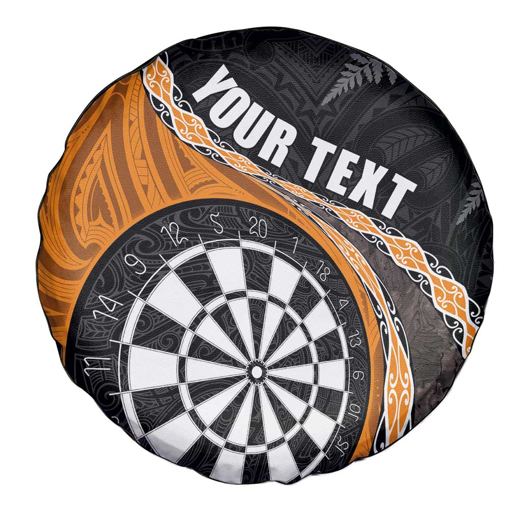 Personalised New Zealand Darts Spare Tire Cover Koru Tribal Tattoo and Silver Fern Maori Pattern Orange Color LT03 - Polynesian Pride