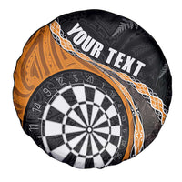 Personalised New Zealand Darts Spare Tire Cover Koru Tribal Tattoo and Silver Fern Maori Pattern Orange Color LT03 - Polynesian Pride