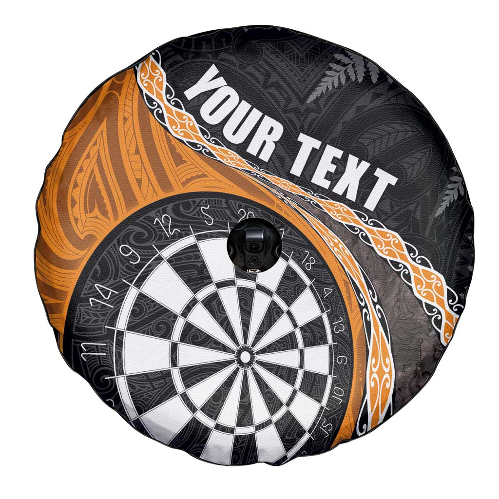 Personalised New Zealand Darts Spare Tire Cover Koru Tribal Tattoo and Silver Fern Maori Pattern Orange Color LT03 - Polynesian Pride