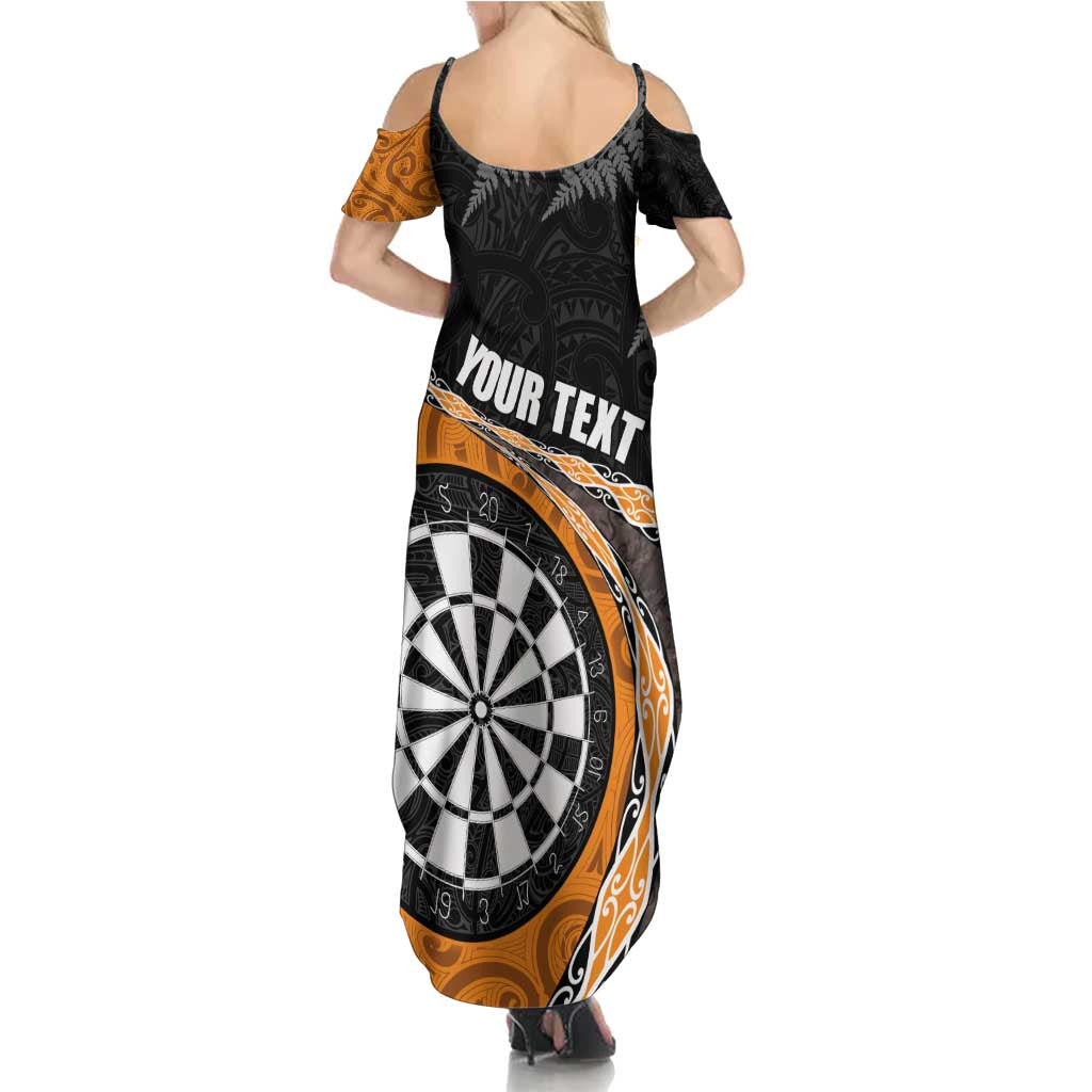 Personalised New Zealand Darts Summer Maxi Dress Koru Tribal Tattoo and Silver Fern Maori Pattern Orange Color LT03 - Polynesian Pride