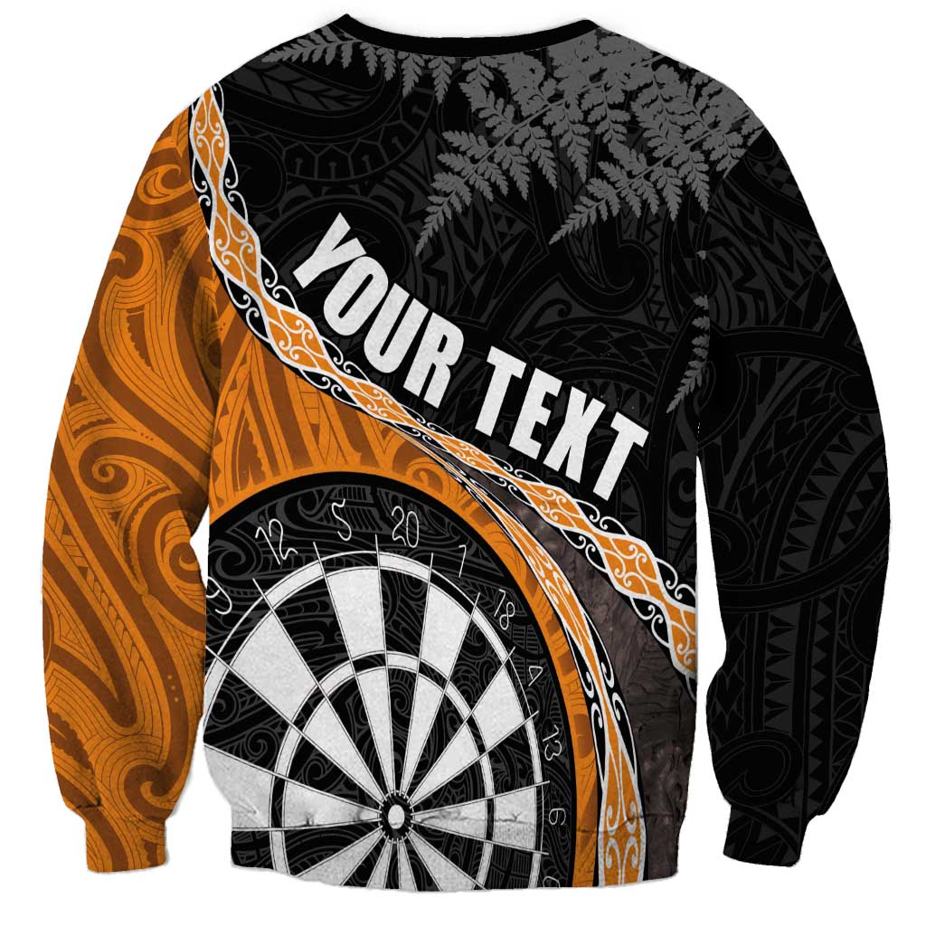 Personalised New Zealand Darts Sweatshirt Koru Tribal Tattoo and Silver Fern Maori Pattern Orange Color LT03 - Polynesian Pride